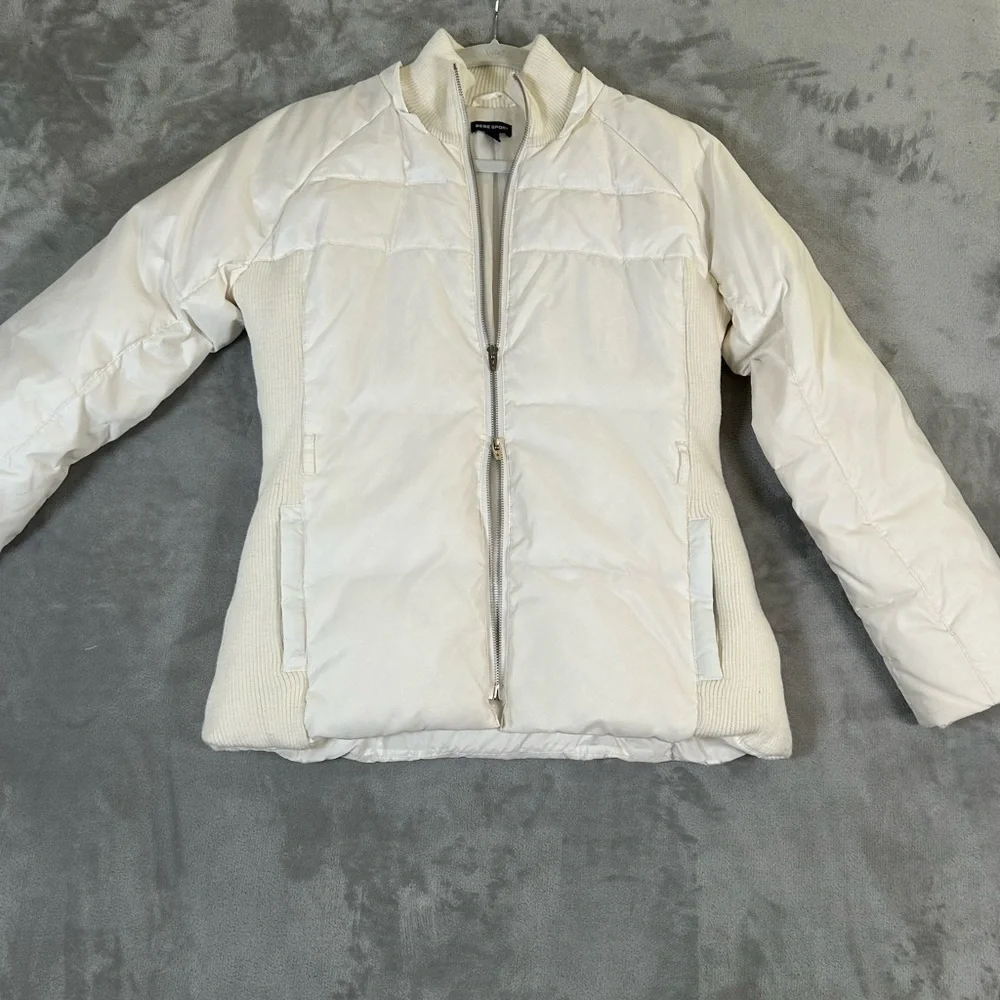 Bebe sport white down filled puffer jacket with rabbit fur lined removable hood - Picture 13 of 16